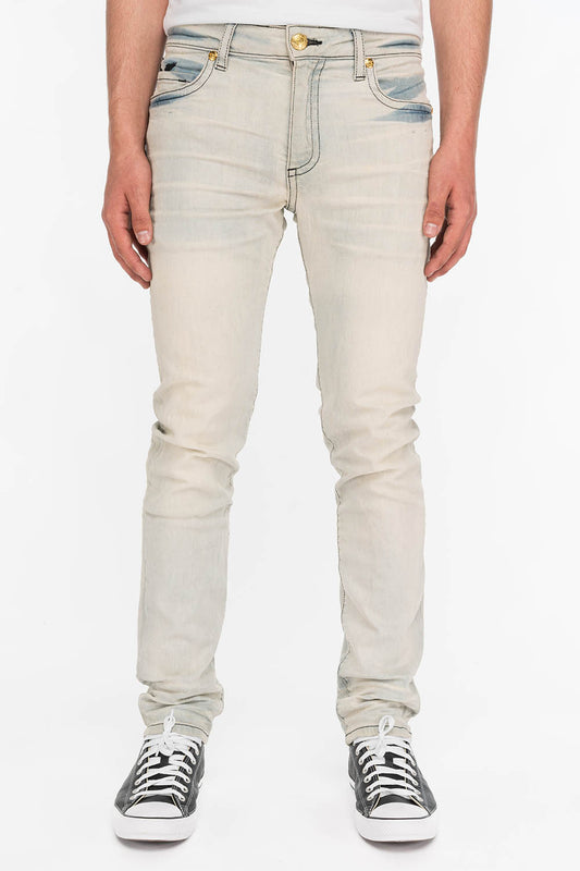 MENS SKINNY FIT JEANS WITH WHITE  EMBROIDERY IN VINTAGE LIGHT