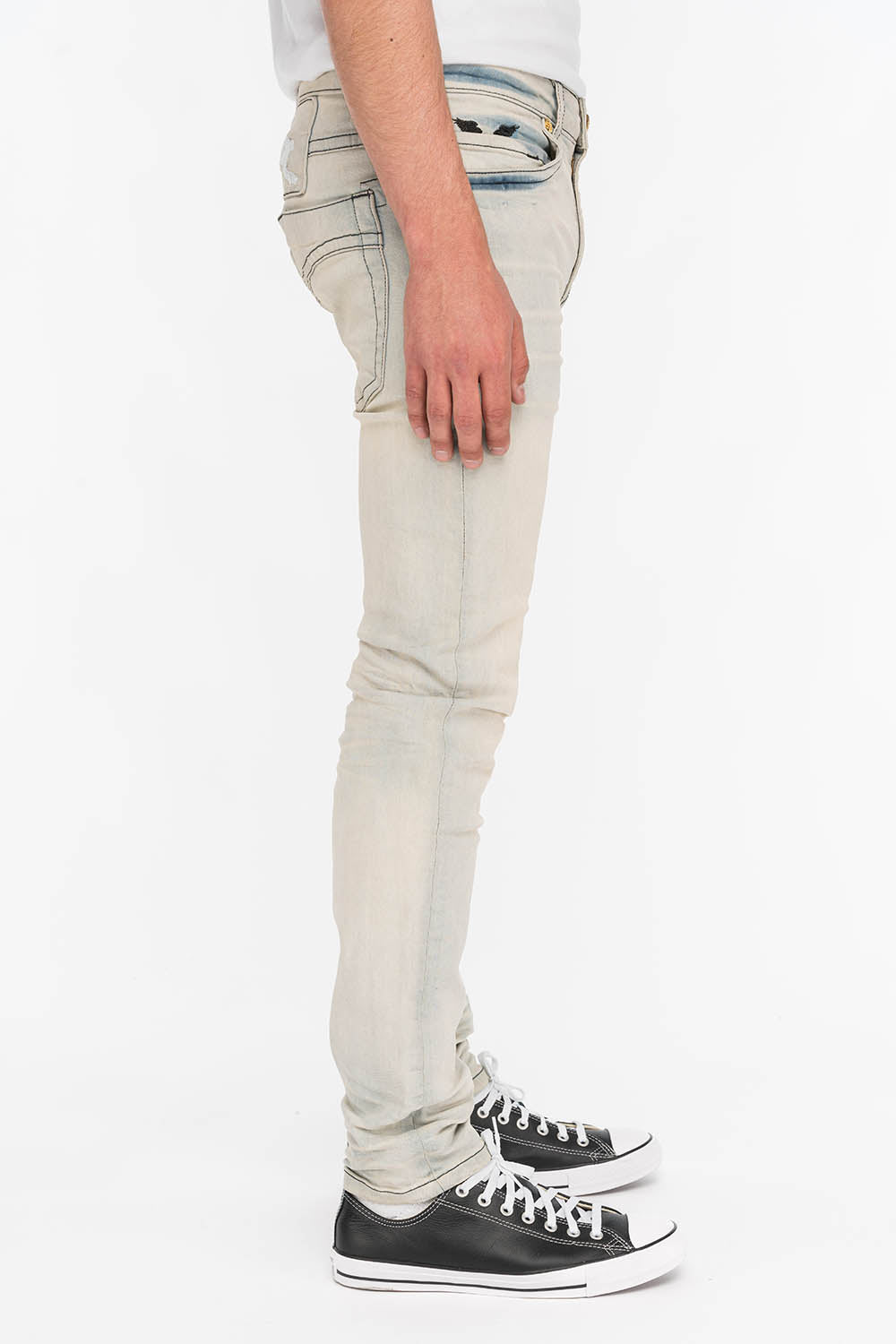 MENS SKINNY FIT JEANS WITH WHITE  EMBROIDERY IN VINTAGE LIGHT