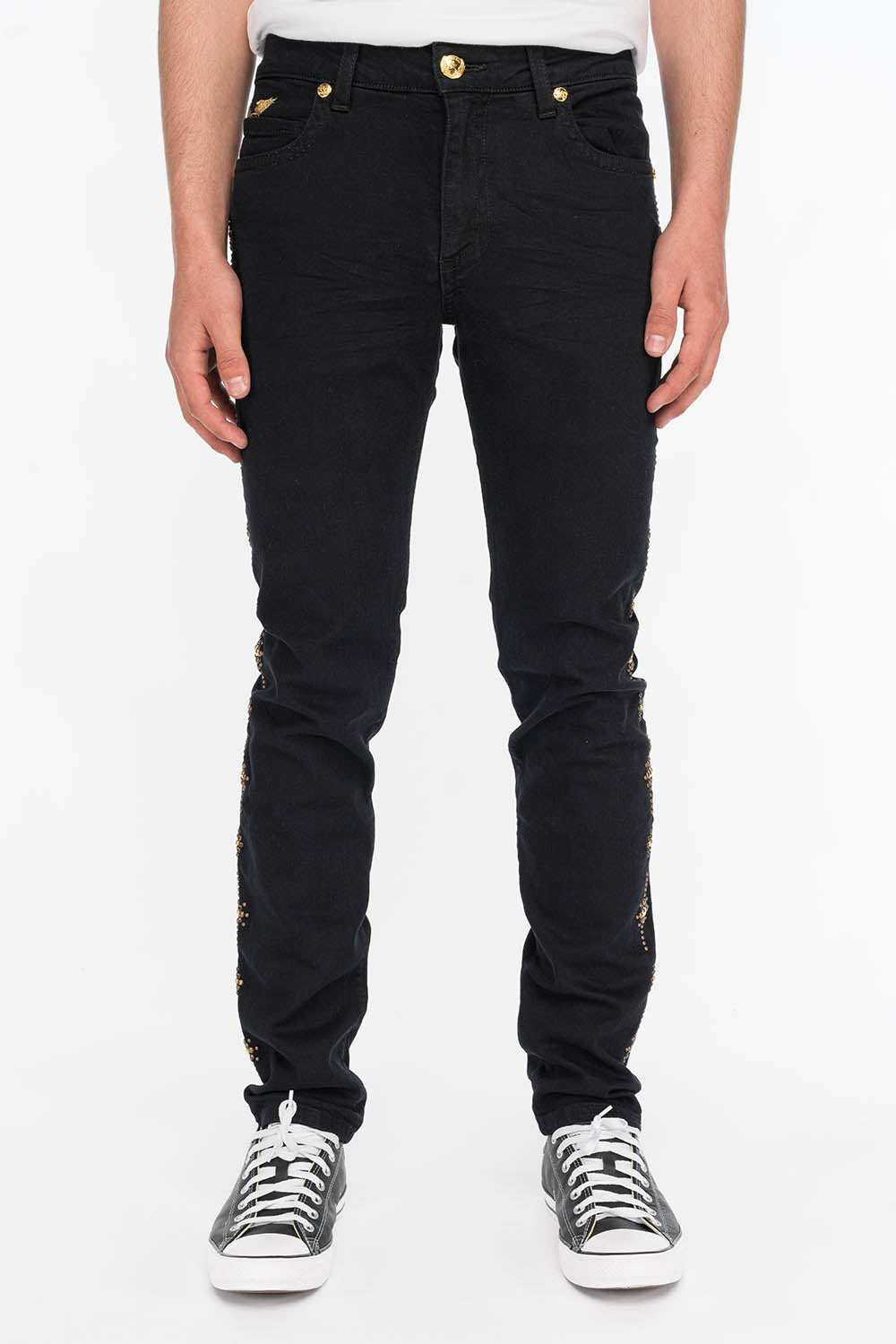 YUMA SKINNY MENS JEANS IN BLACK WITH GUNSLINGER CRYSTAL MOTIF