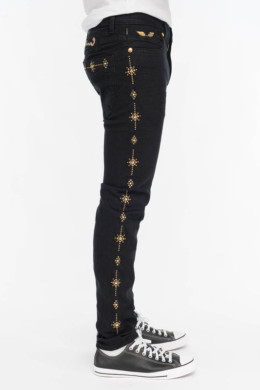 YUMA SKINNY MENS JEANS IN BLACK WITH GUNSLINGER CRYSTAL MOTIF