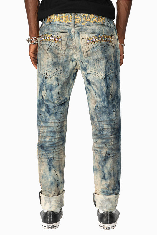 SKINNY MENS JEANS IN FROZEN WASH WITH AB CRYSTAL AND SMOKY TOPAZ  CRYSTALS