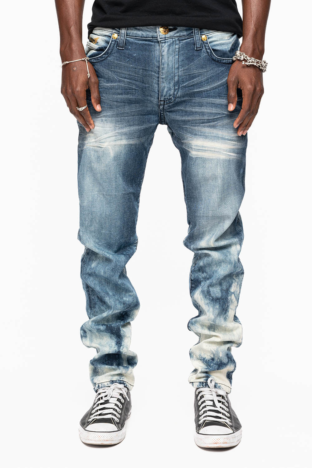 MENS SKINNY JEANS IN CLOUD JAPAN WASH WITH GOLD O.E  EMBROIDERY LOGO