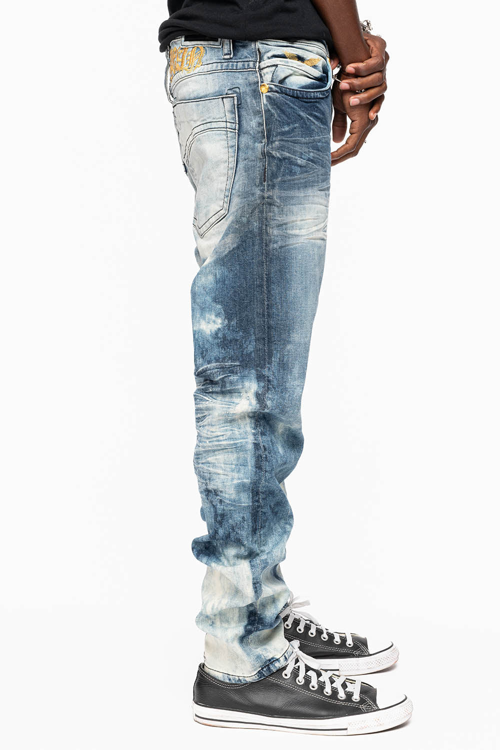 MENS SKINNY JEANS IN CLOUD JAPAN WASH WITH GOLD O.E  EMBROIDERY LOGO