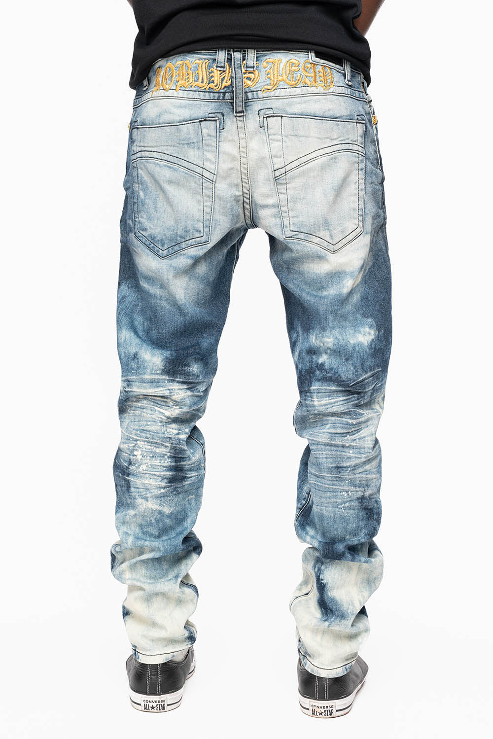 MENS SKINNY JEANS IN CLOUD JAPAN WASH WITH GOLD O.E  EMBROIDERY LOGO