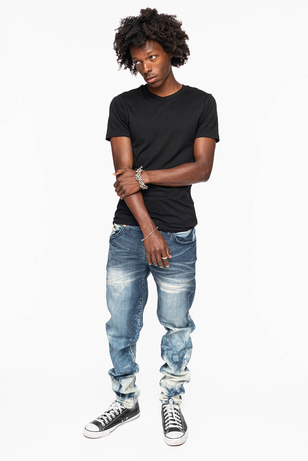 MENS SKINNY JEANS IN CLOUD JAPAN WASH WITH GOLD O.E  EMBROIDERY LOGO