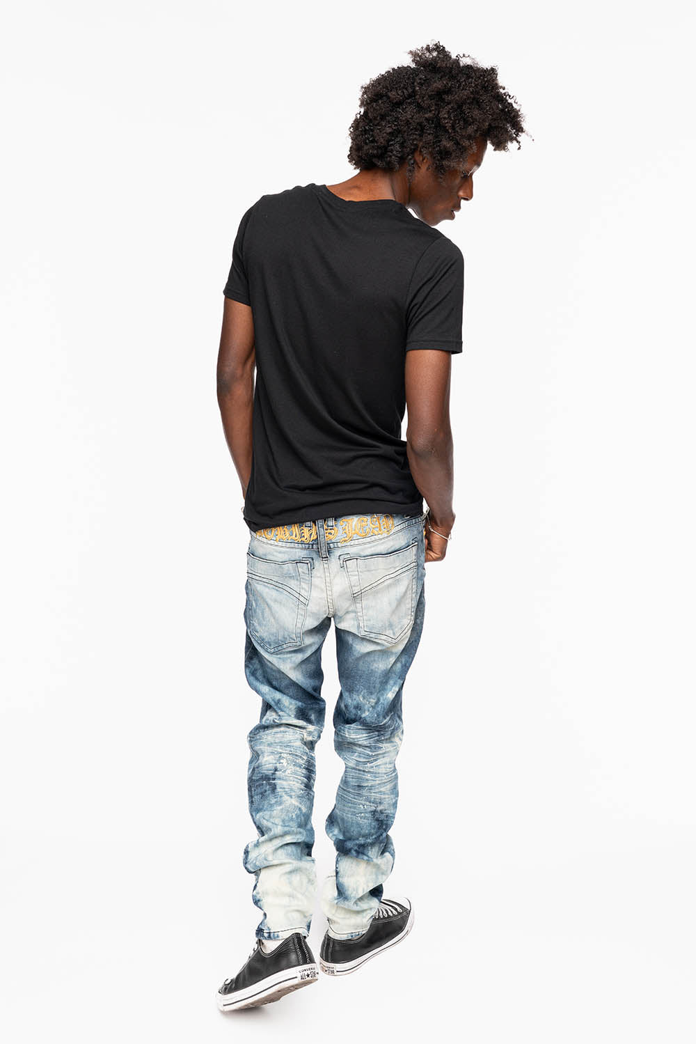 MENS SKINNY JEANS IN CLOUD JAPAN WASH WITH GOLD O.E  EMBROIDERY LOGO