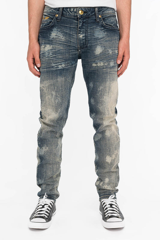 SKINNY MENS JEANS IN JAPAN MEDIUM BLUE WASH WITH GOLD O.E. SCRIPT