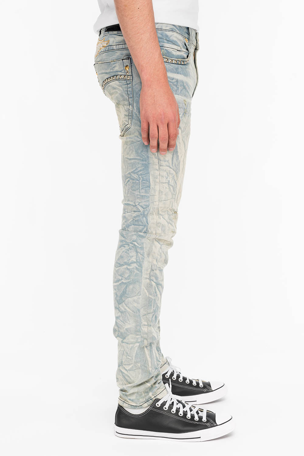 ROYAL CROWN SKINNY MENS JEANS IN VINTAGE BLUE WITH NAILHEAD