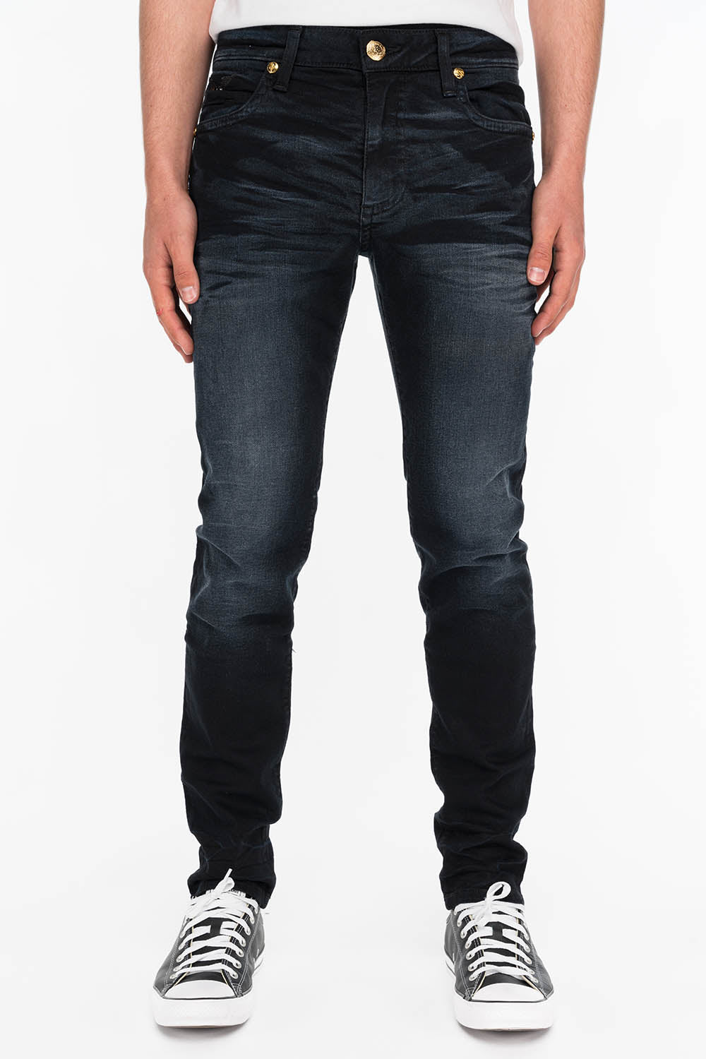 SKINNY MENS JEANS IN F_UP BLACK WITH BLACK CRYSTALS