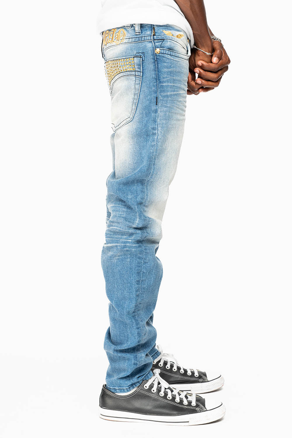 SKINNY JEAN IN BLUE 5D LIGHT WASH EMBELLISHED WITH AURUM CRYSTALS