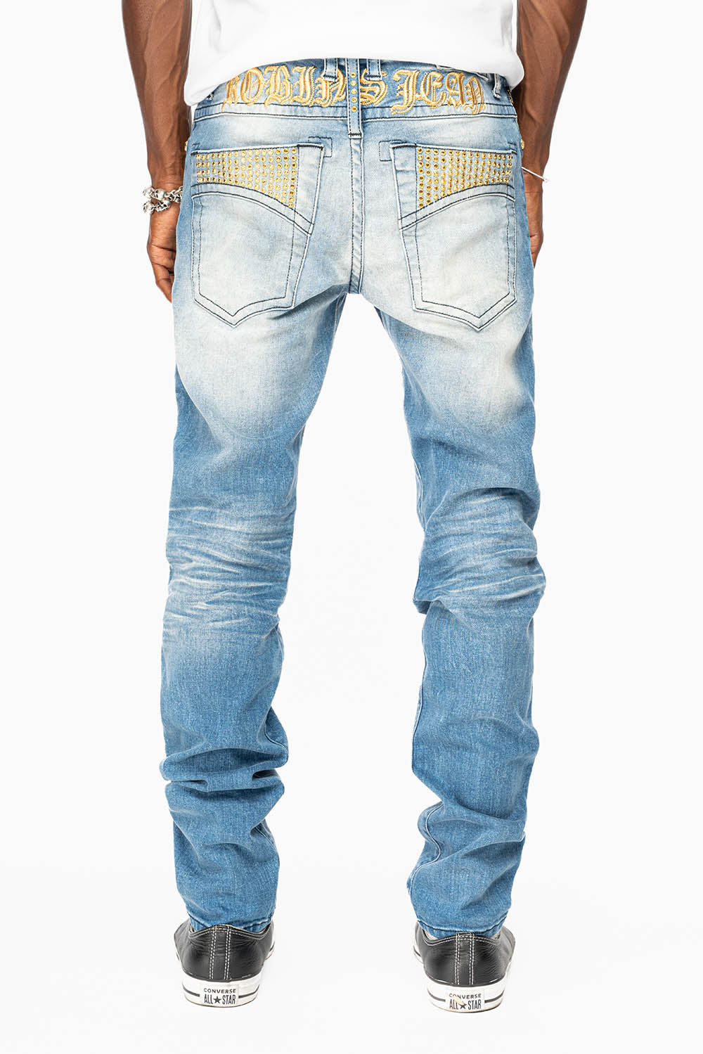 SKINNY JEAN IN BLUE 5D LIGHT WASH EMBELLISHED WITH AURUM CRYSTALS