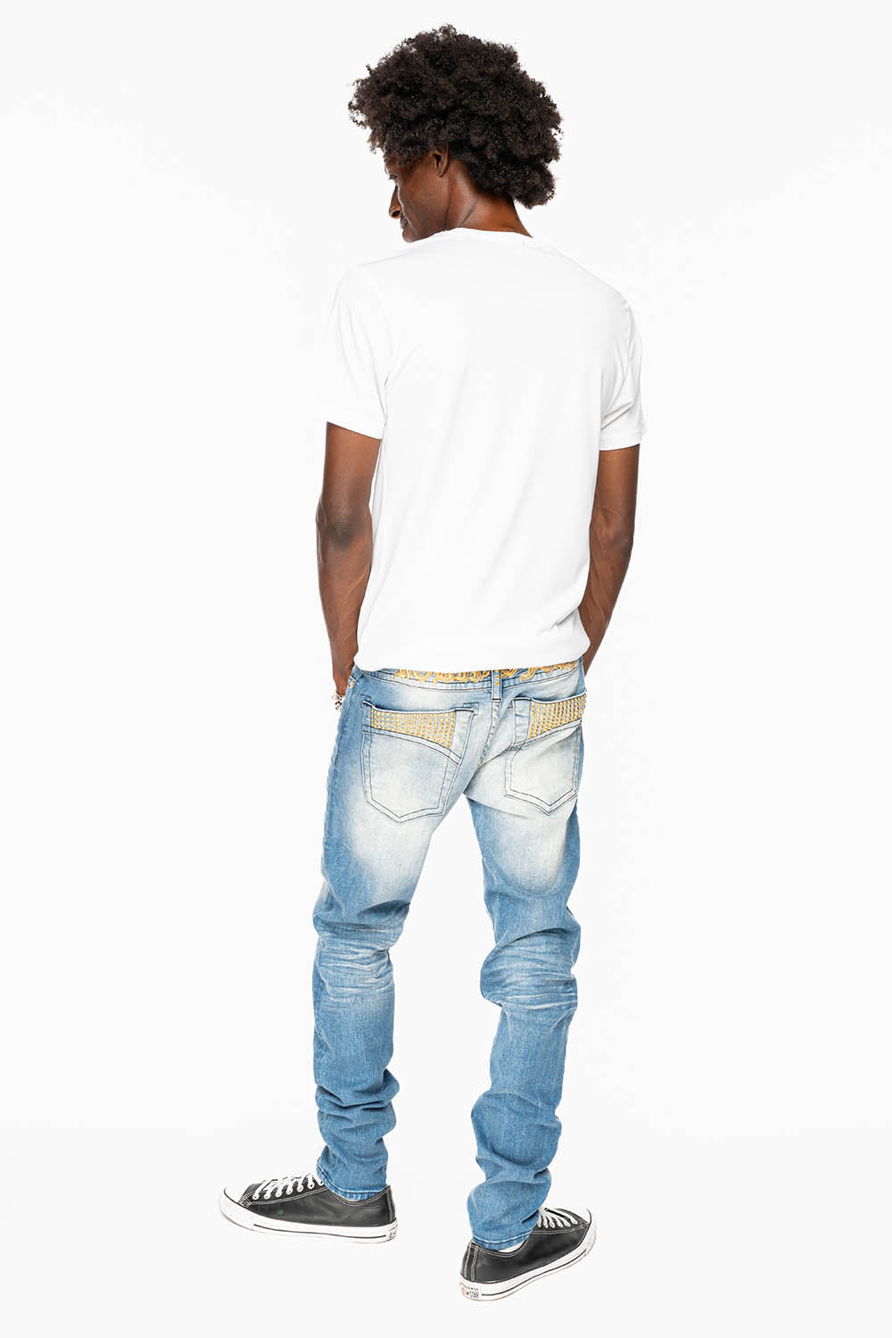 SKINNY JEAN IN BLUE 5D LIGHT WASH EMBELLISHED WITH AURUM CRYSTALS