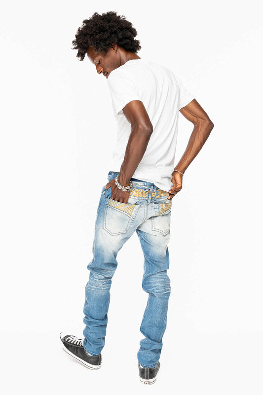 SKINNY JEAN IN BLUE 5D LIGHT WASH EMBELLISHED WITH AURUM CRYSTALS