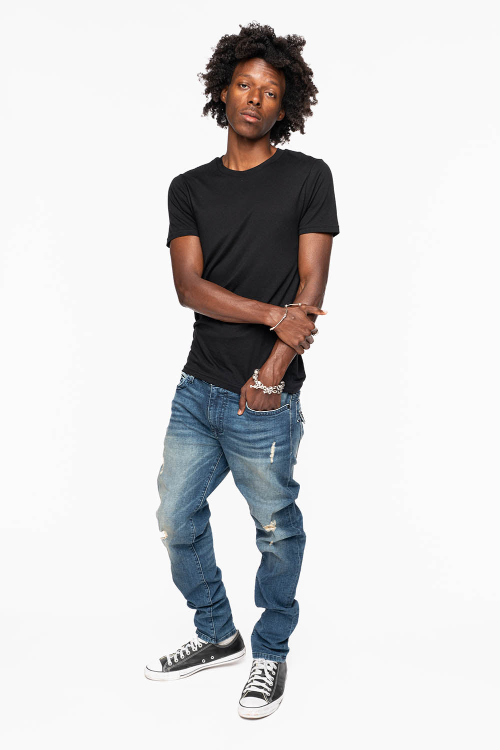 LONG FLAP MENS SKINNY JEANS IN ALBANY DARK BROKEN WASH WITH MONTANA BLUE AND SMOKY TOPAZ CRYSTALS