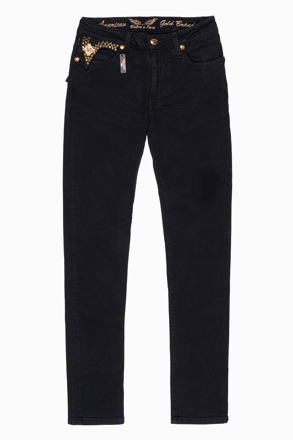KILLER FLAP MENS SKINNY JEANS IN PURE BLK  EMBELLISHED WITH  CRYSTALS AND  JEWEL BROOCH