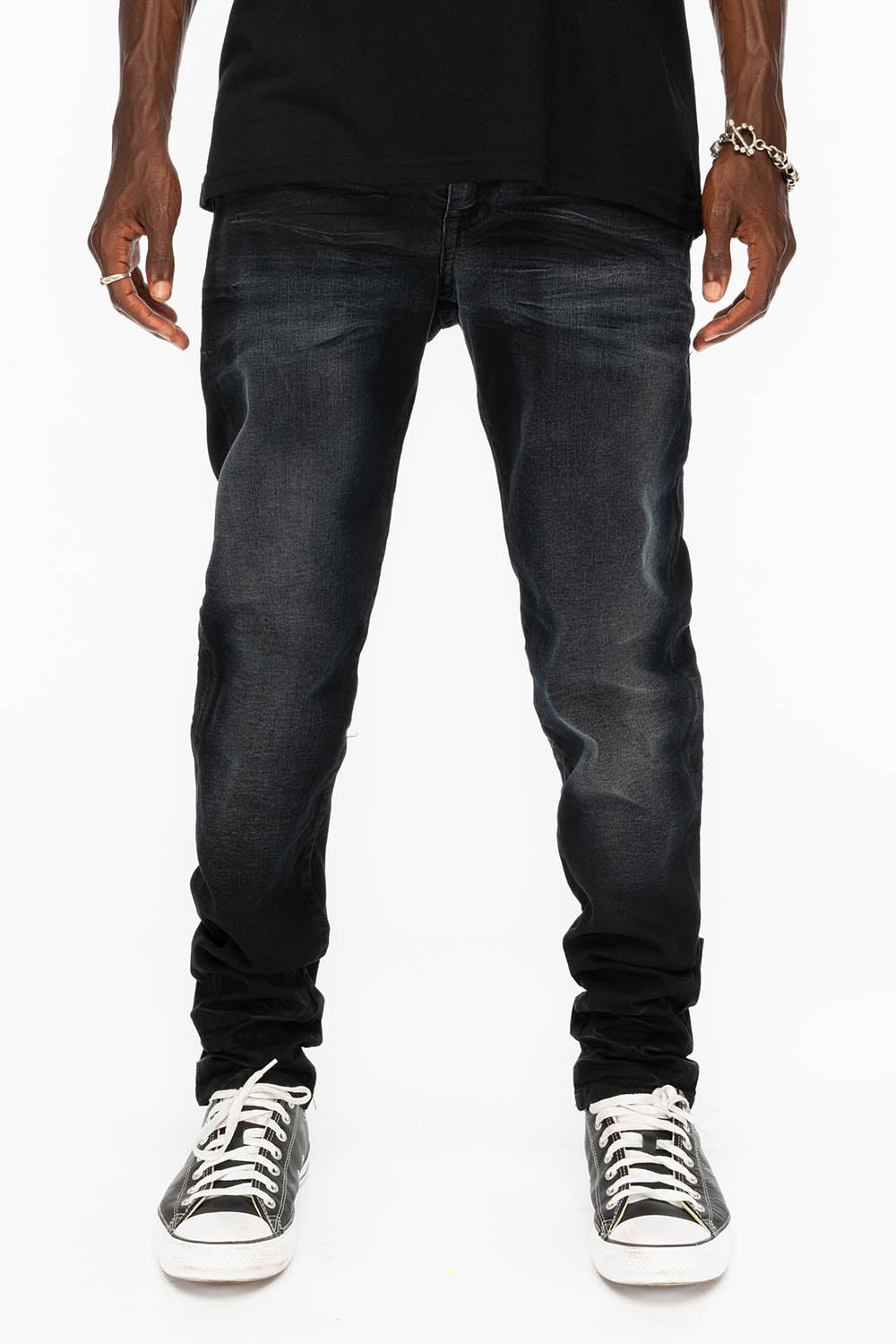 KILLER FLAP SKINNY MENS JEANS IN F_UP BLACK WITH FULL GOLD CRYSTALS