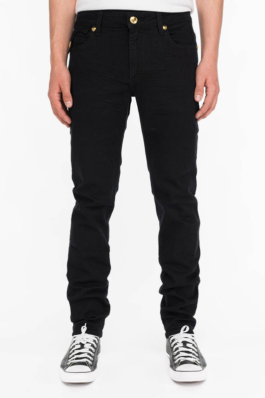 KILLER FLAP MENS SKINNY JEANS IN BLACK WITH GOLD WINGS