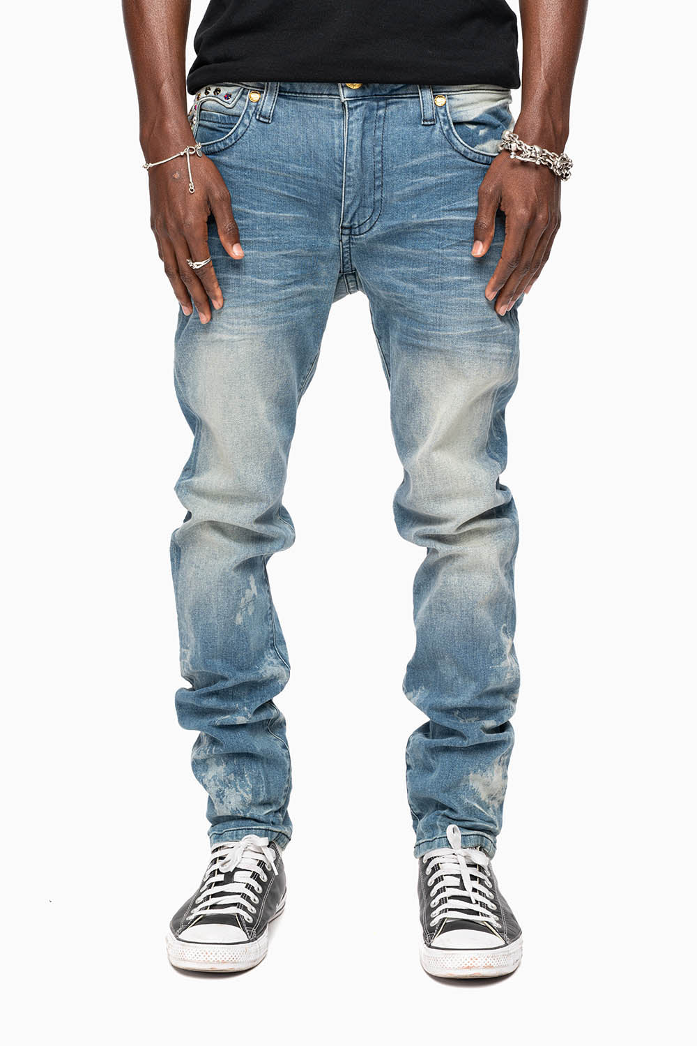 KILLER FLAP MENS SKINNY JEANS IN ODESSA VINTAGE MEDIUM WASH WITH MONTANA CRYSTALS