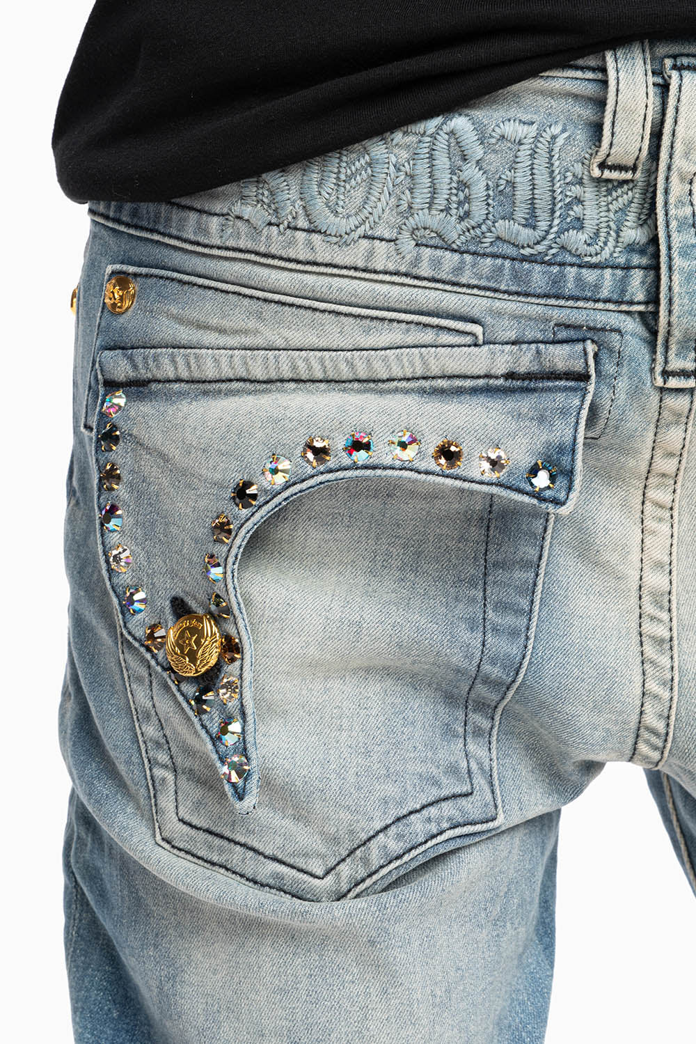 KILLER FLAP MENS SKINNY JEANS IN ODESSA VINTAGE MEDIUM WASH WITH MONTANA CRYSTALS