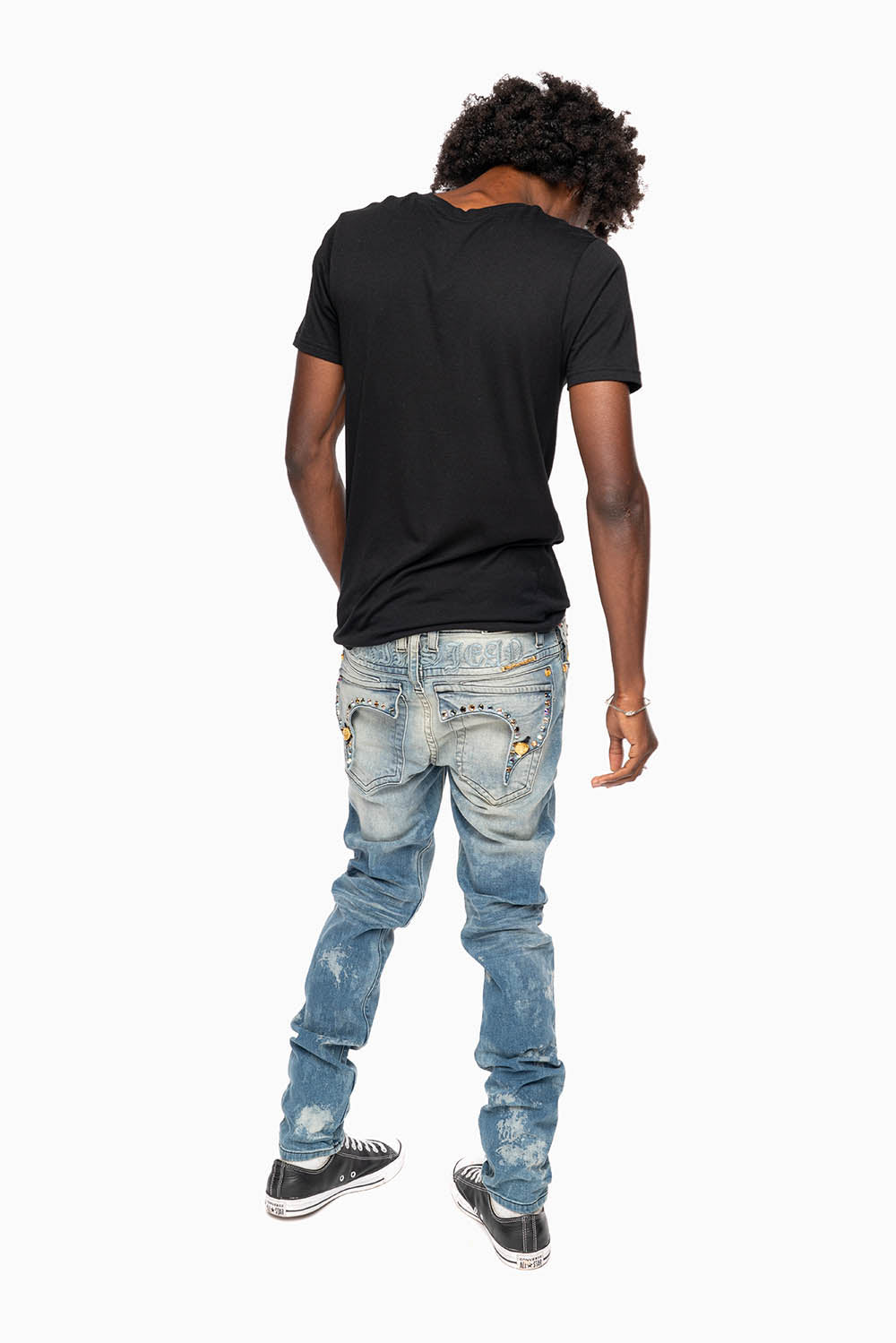 KILLER FLAP MENS SKINNY JEANS IN ODESSA VINTAGE MEDIUM WASH WITH MONTANA CRYSTALS