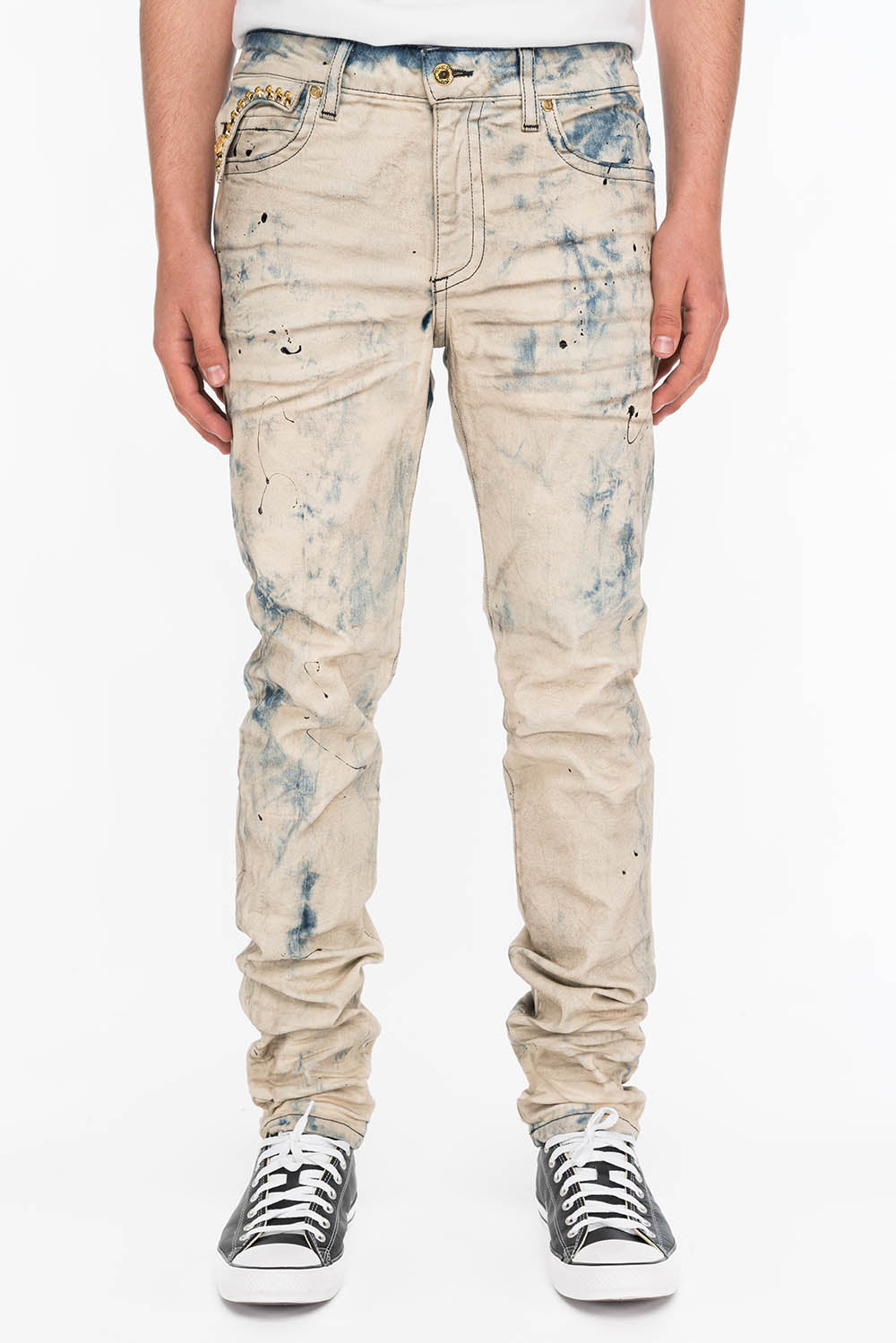 KILLER FLAP MENS SLIM JEANS IN FROZEN WASH WITH GOLD CRYSTALS