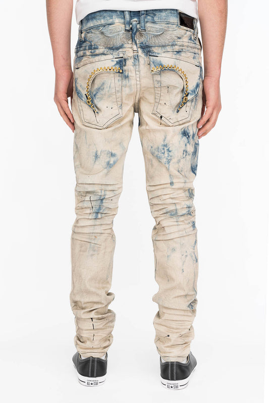 KILLER FLAP MENS SLIM JEANS IN FROZEN WASH WITH GOLD CRYSTALS