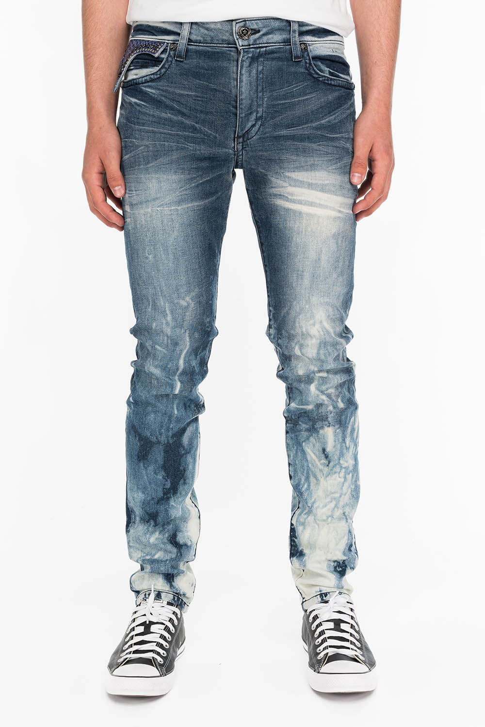 KILLER FLAP MENS SKINNY JEANS IN CLOUD JAPAN WITH INDIGO CROCODILE FLAPS