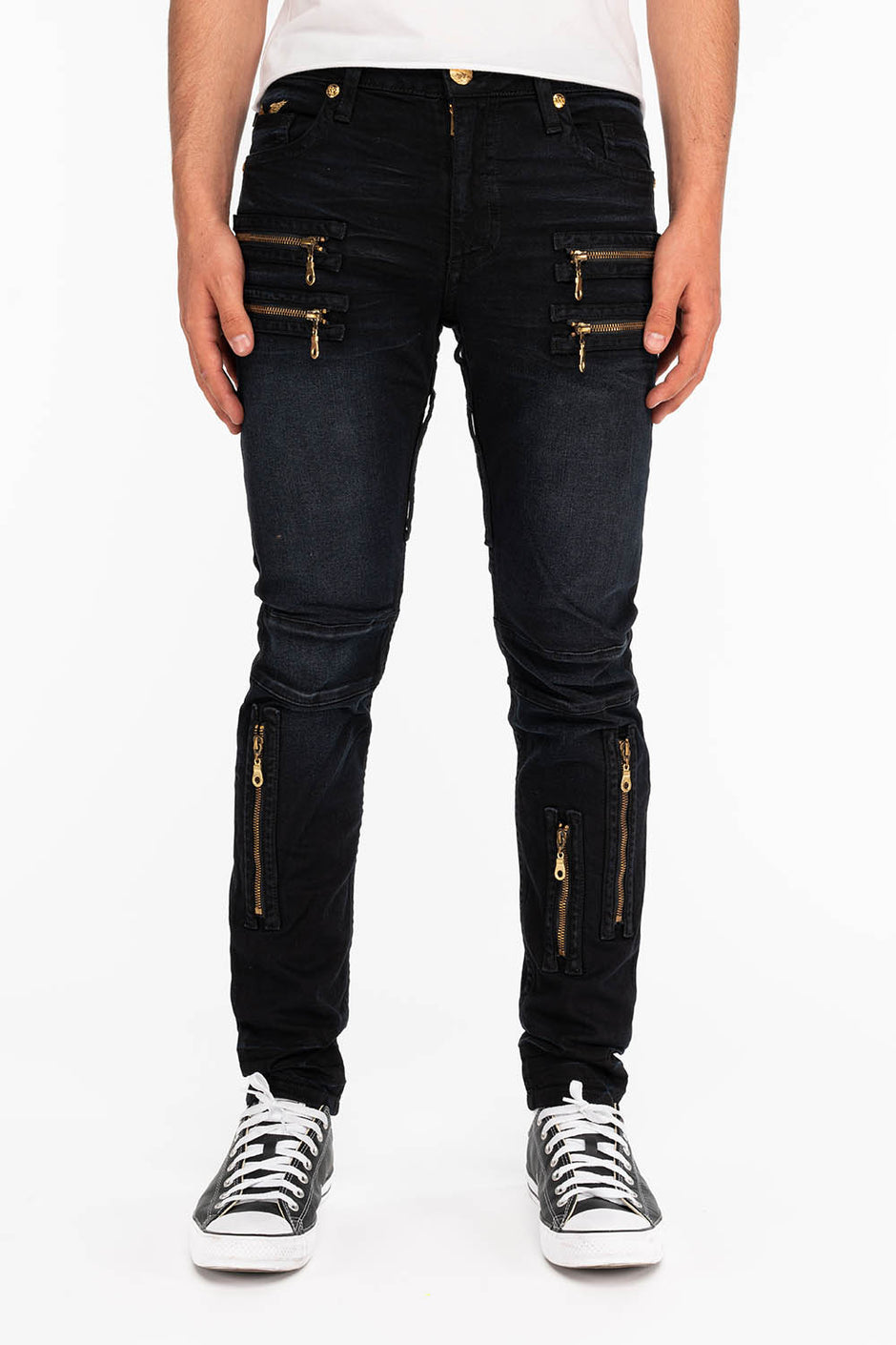 Men Creased Biker Denim Jeans