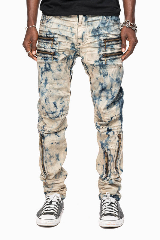 MENS NEW BIKER SKINNY JEANS IN FROZEN WASH WITH TONAL WINGS
