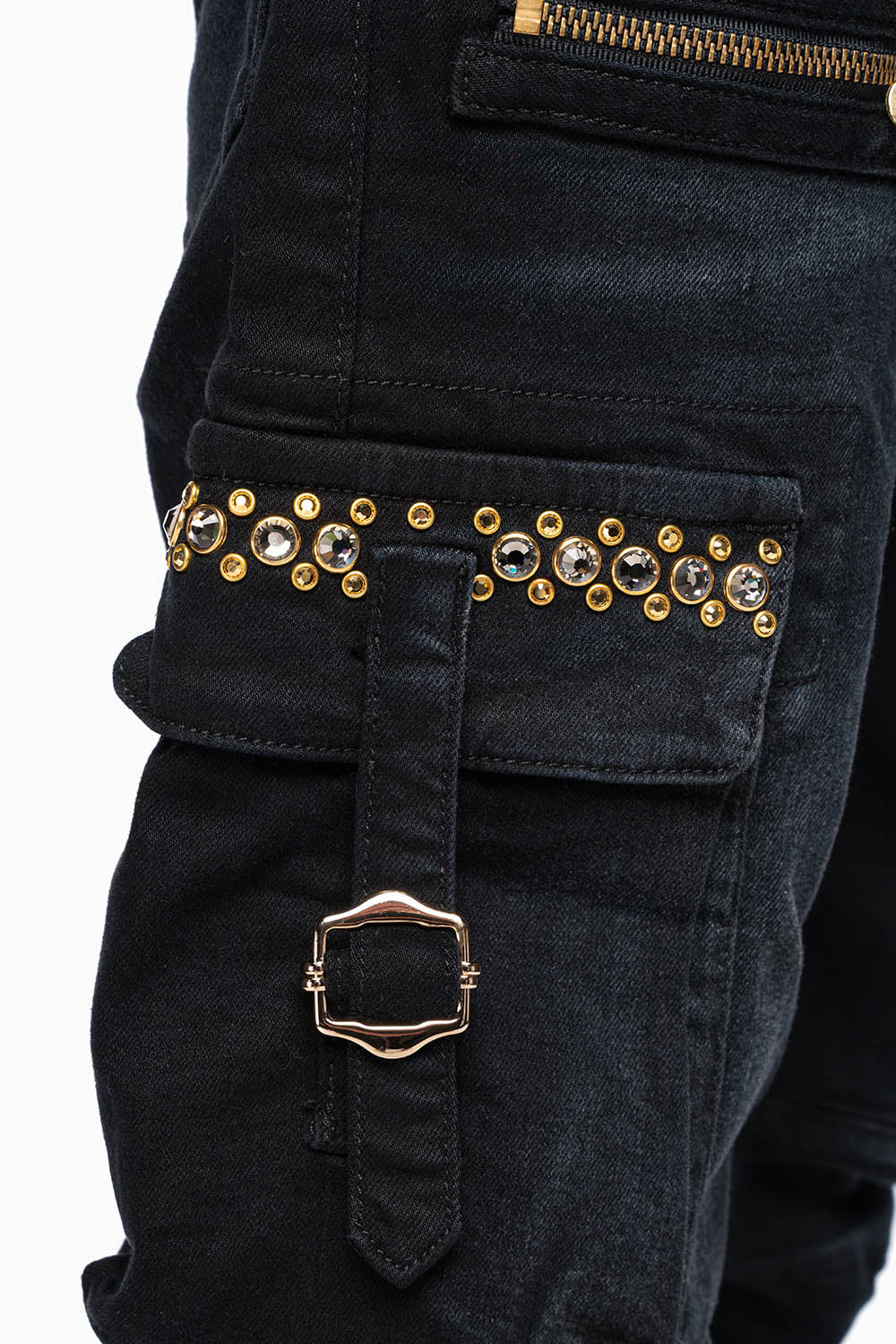 MEN'S MILITARY STYLE CARGO MOTO- ZIP JEANS IN PURE BLACK