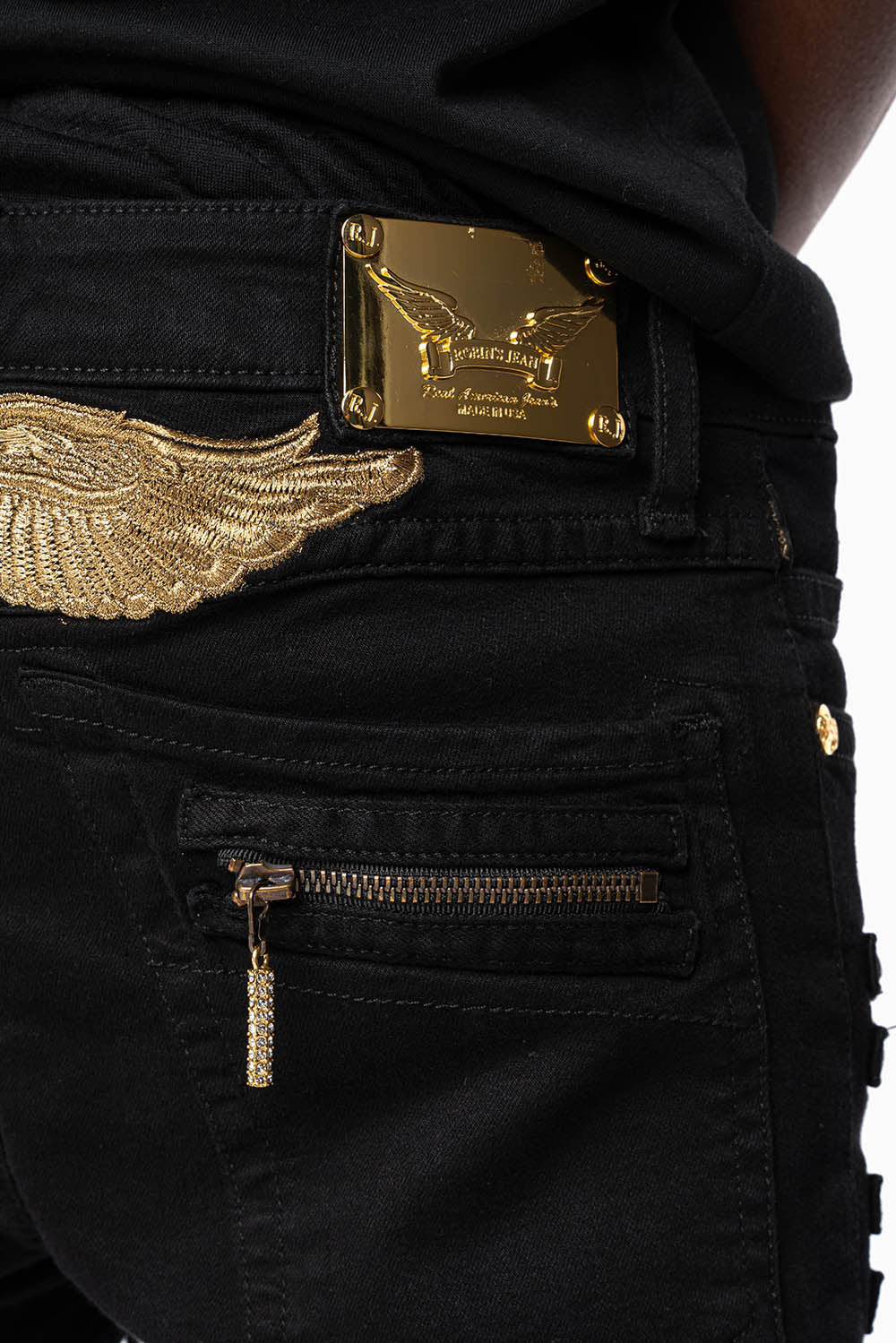 MEN’S  MILITARY STYLE CARGO MOTO- ZIP JEANS IN PURE BLACK