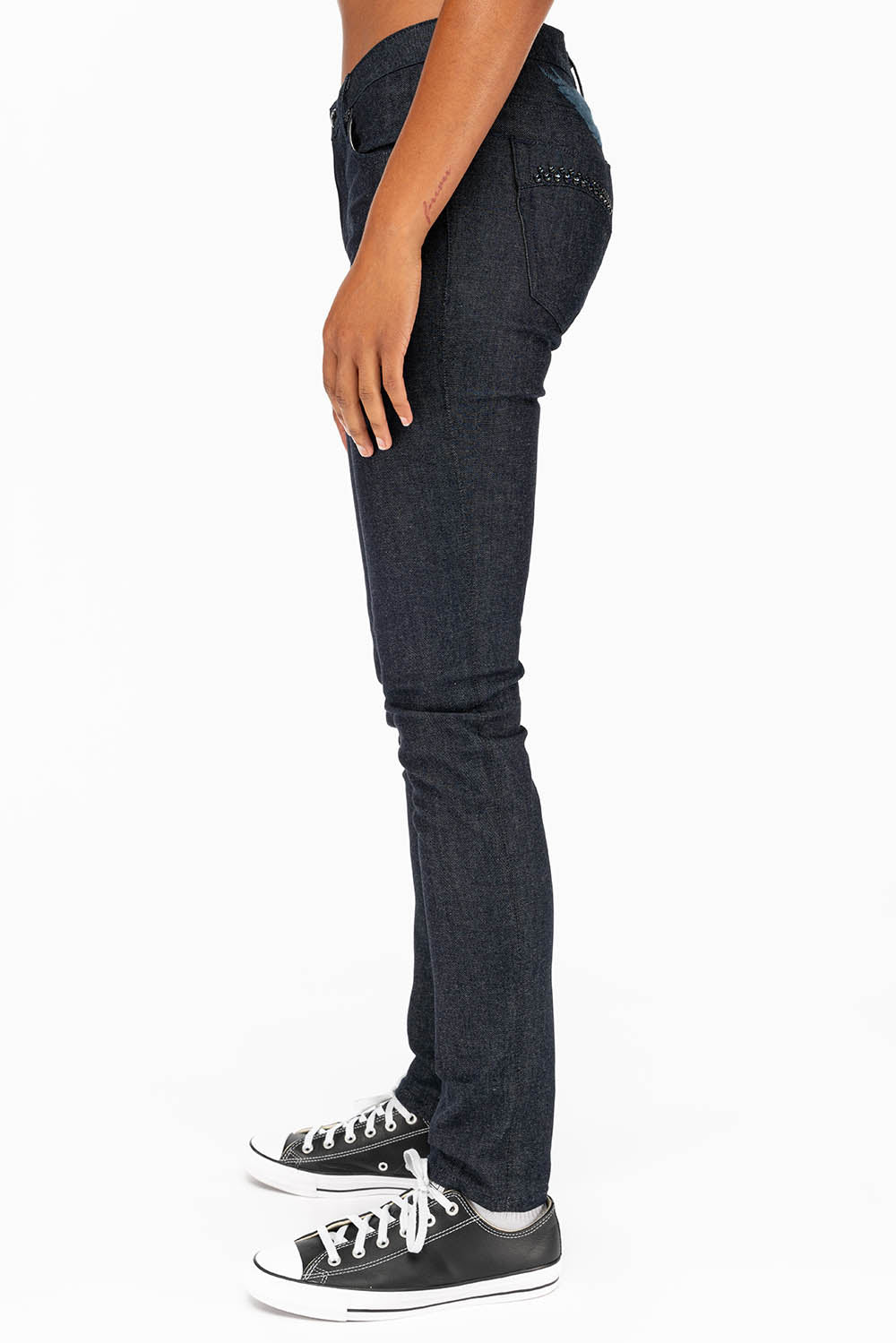 WOMENS CLASSIC 5 POCKET SKINNY JEANS WITH MONTANA BLUE CRYSTALS IN RAW