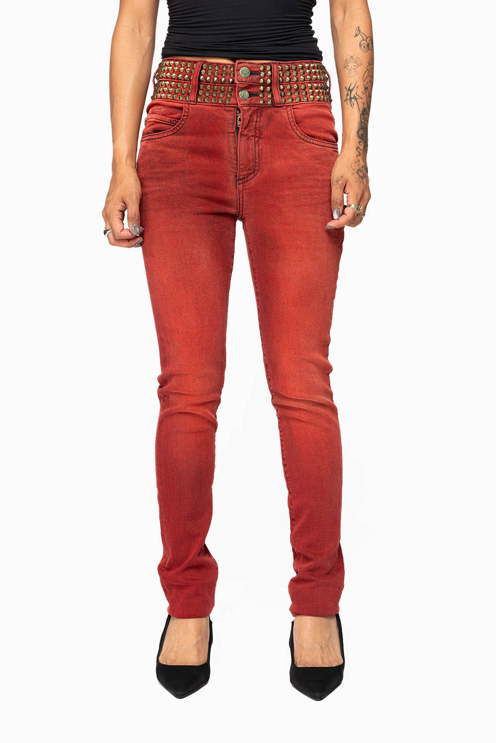 ROBIN'S DOUBLE WAIST SKINNY WITH SPIKES IN F-UP RED WASH