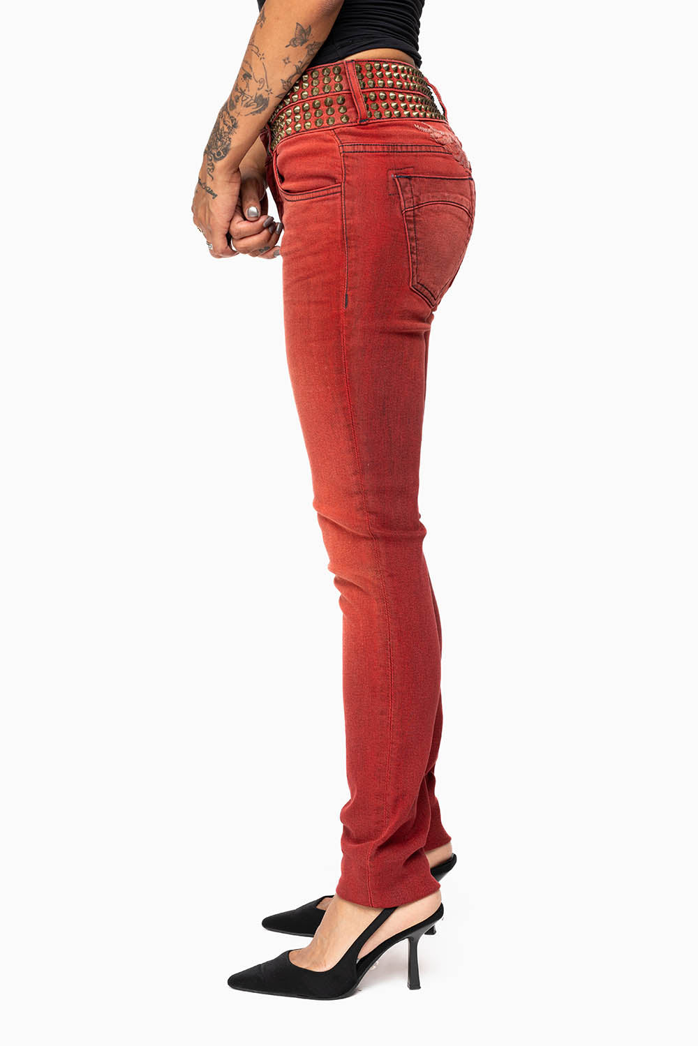 ROBIN'S DOUBLE WAIST SKINNY WITH SPIKES IN F-UP RED WASH