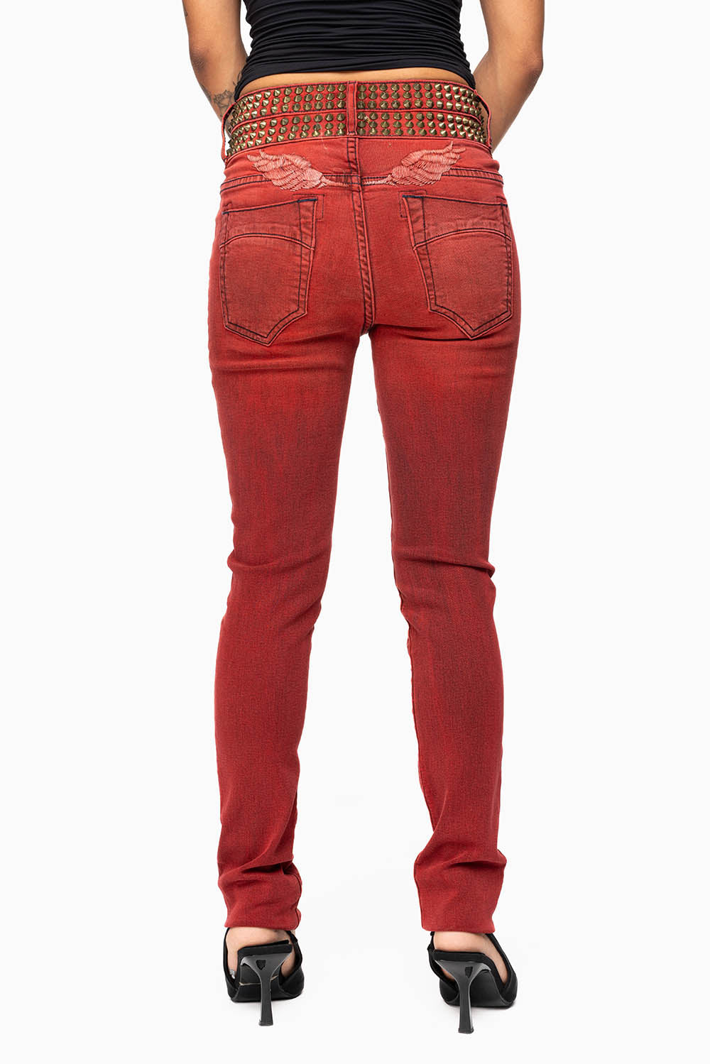ROBIN'S DOUBLE WAIST SKINNY WITH SPIKES IN F-UP RED WASH