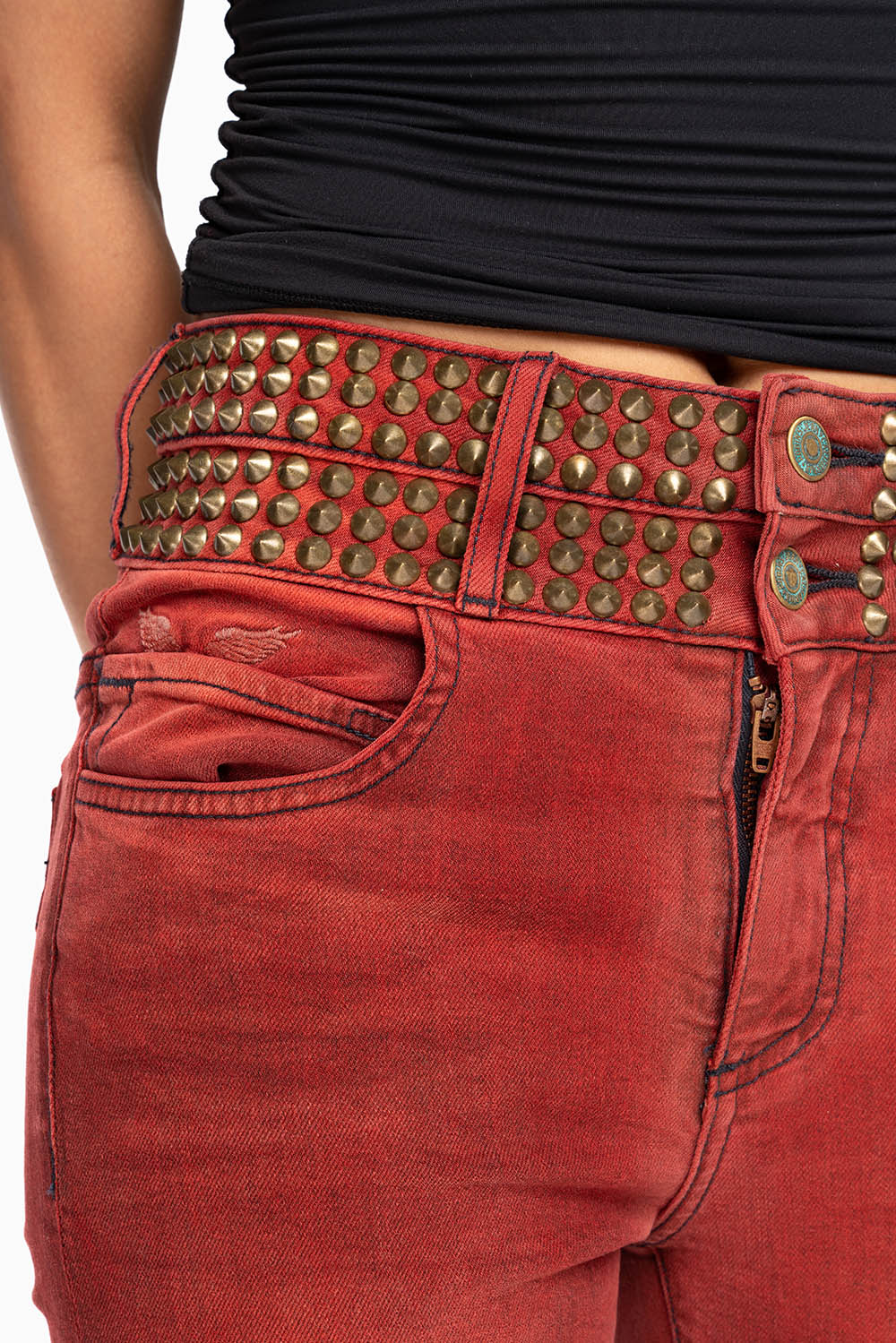 ROBIN'S DOUBLE WAIST SKINNY WITH SPIKES IN F-UP RED WASH
