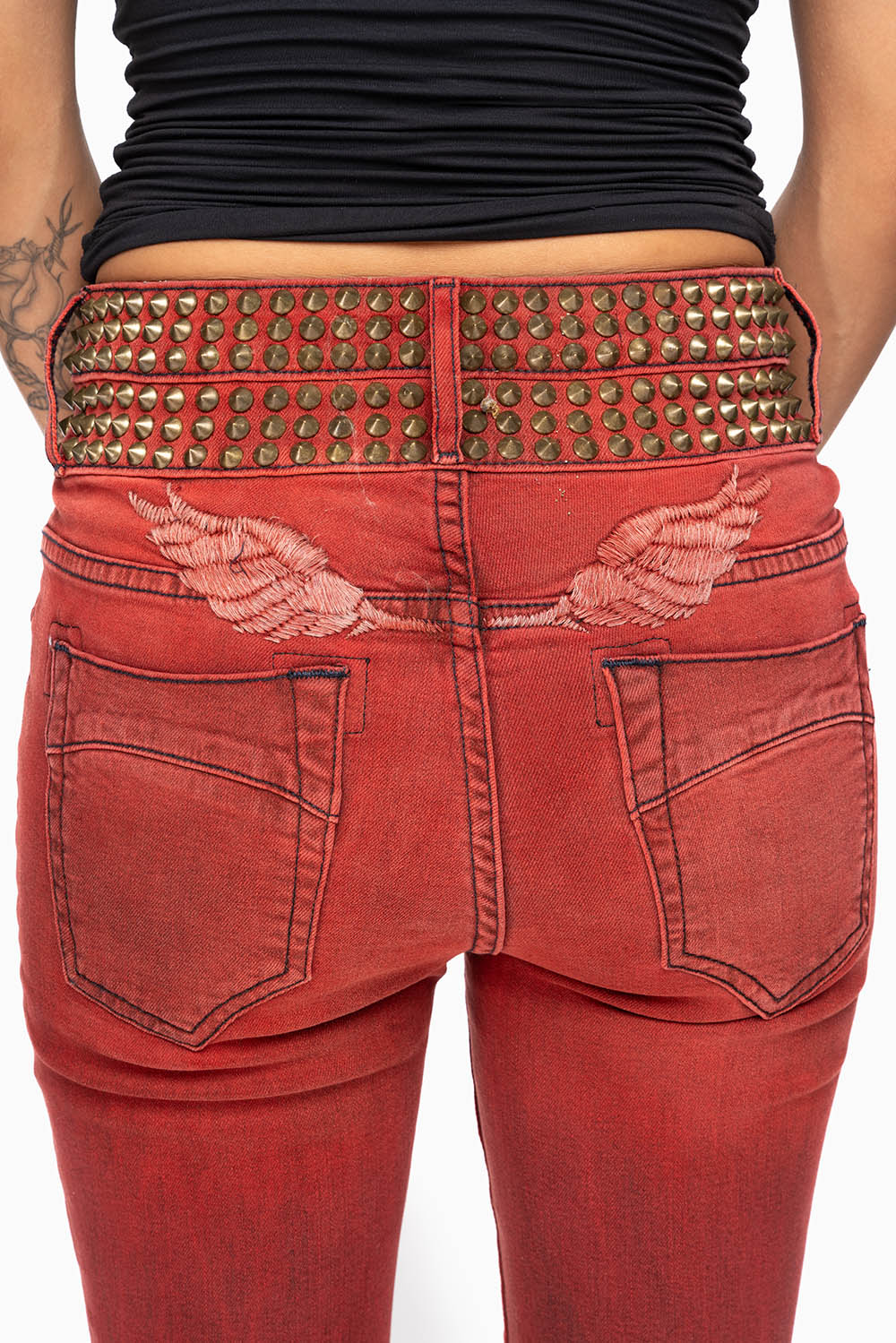 ROBIN'S DOUBLE WAIST SKINNY WITH SPIKES IN F-UP RED WASH