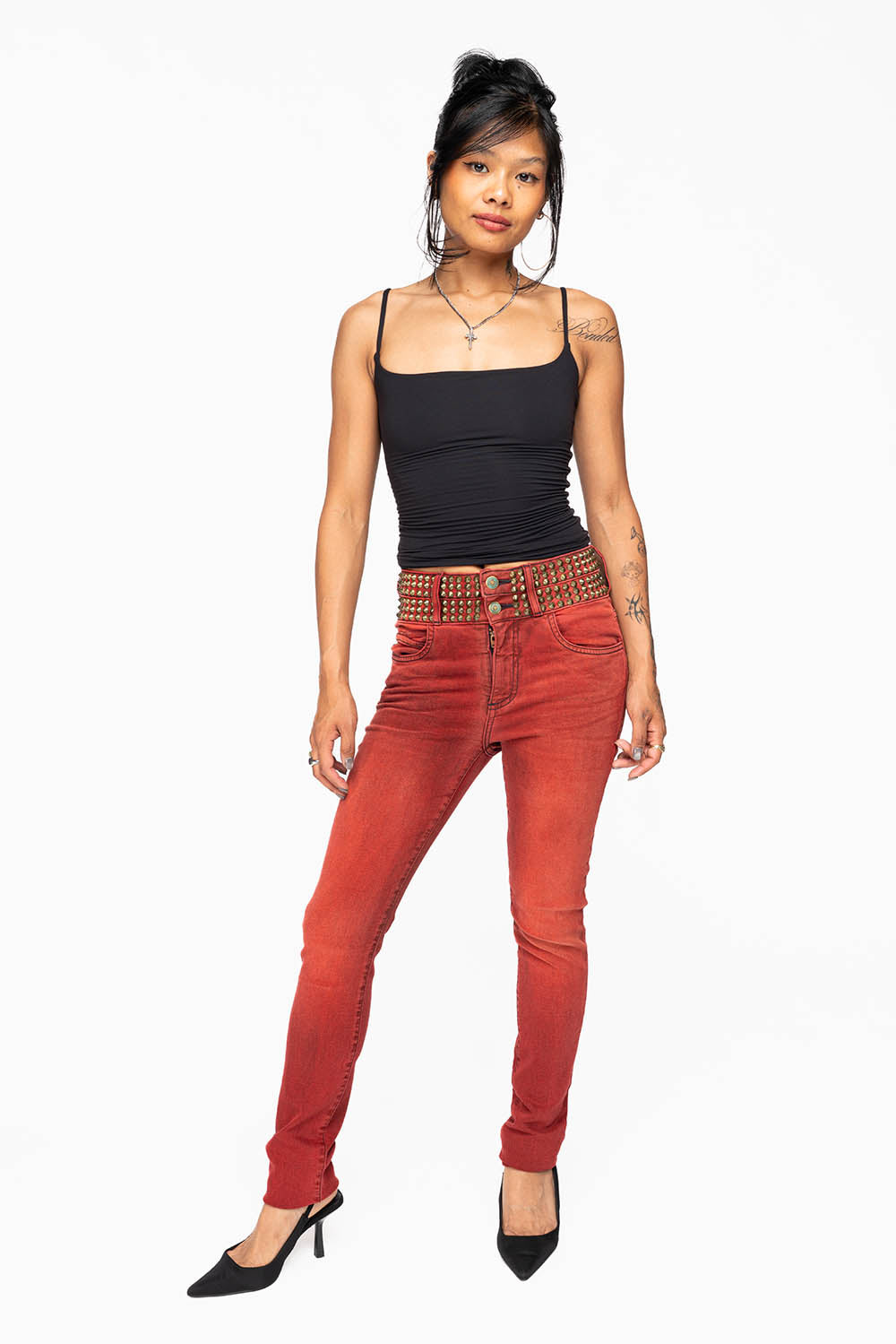ROBIN'S DOUBLE WAIST SKINNY WITH SPIKES IN F-UP RED WASH