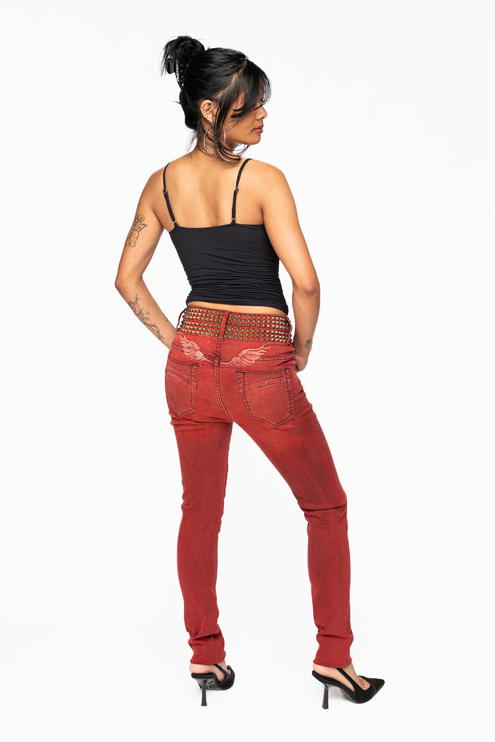 ROBIN'S DOUBLE WAIST SKINNY WITH SPIKES IN F-UP RED WASH