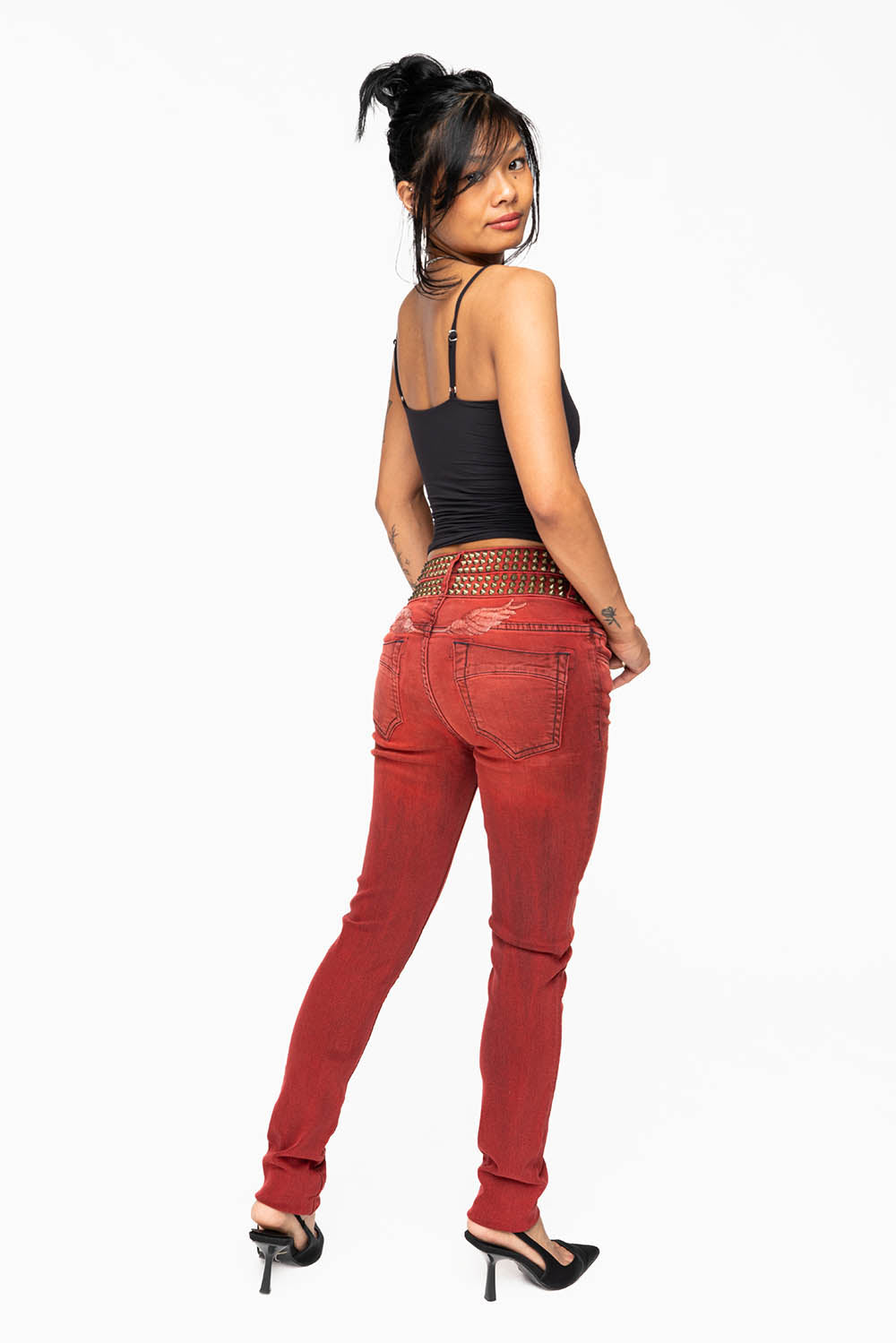 ROBIN'S DOUBLE WAIST SKINNY WITH SPIKES IN F-UP RED WASH