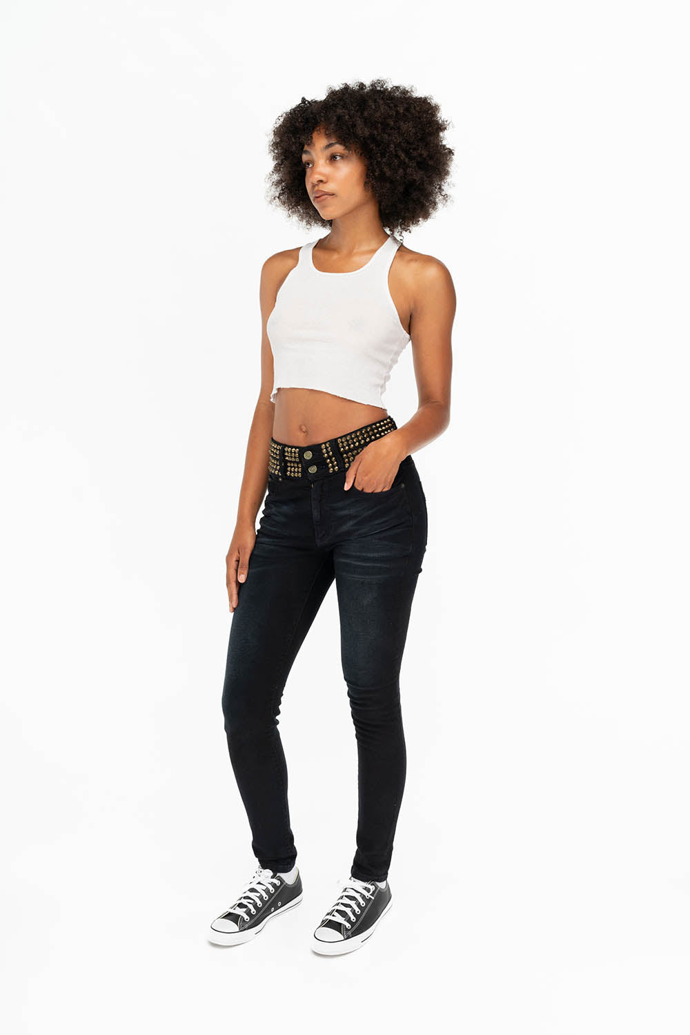 ROBIN'S DOUBLE WAIST SKINNY WITH SPIKES IN F-UP BLACK