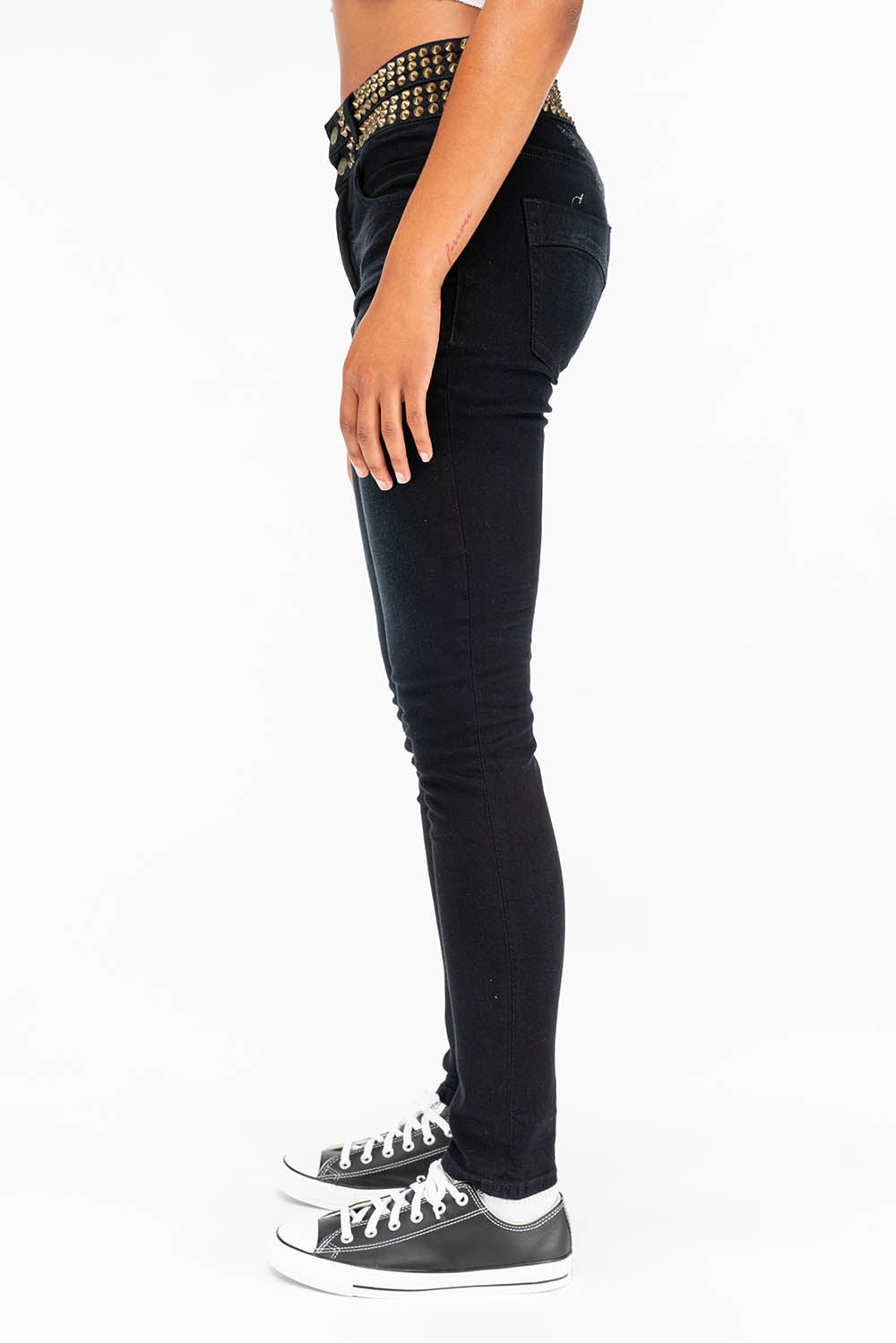 ROBIN'S DOUBLE WAIST SKINNY WITH SPIKES IN F-UP BLACK