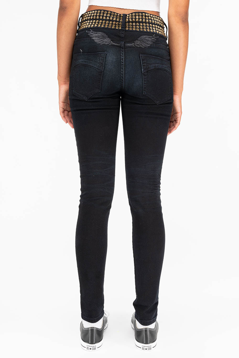 ROBIN'S DOUBLE WAIST SKINNY WITH SPIKES IN F-UP BLACK