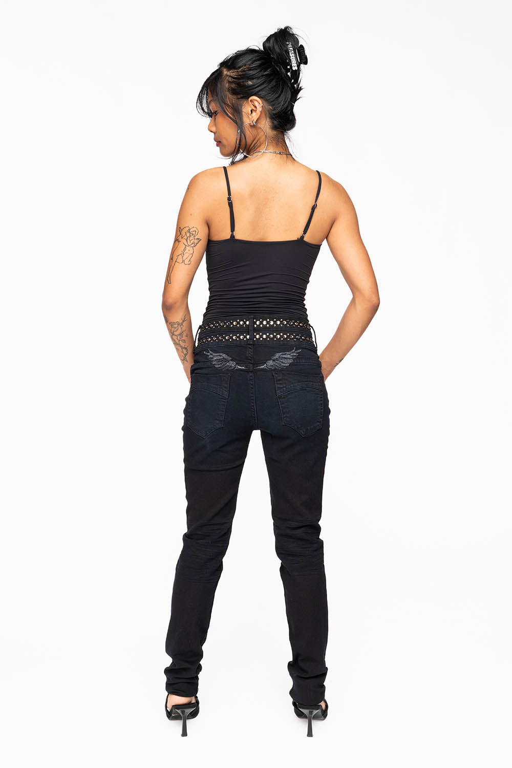 ROBIN'S DOUBLE WAIST SKINNY IN PURE BLACK WITH CRYSTALS