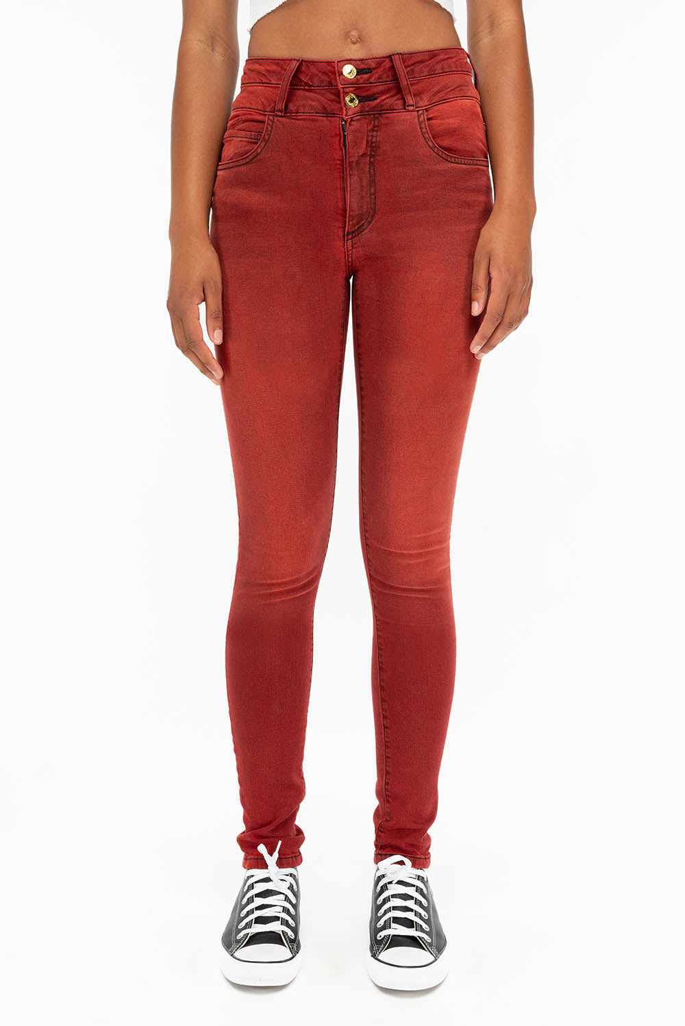 ROBIN'S DOUBLE WAIST SKINNY IN F-UP RED