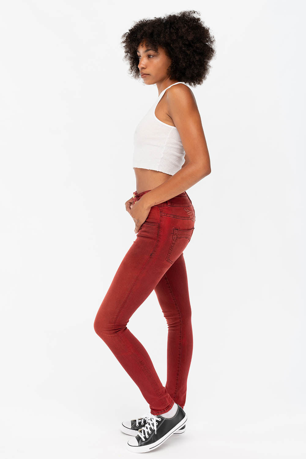 ROBIN'S DOUBLE WAIST SKINNY IN F-UP RED