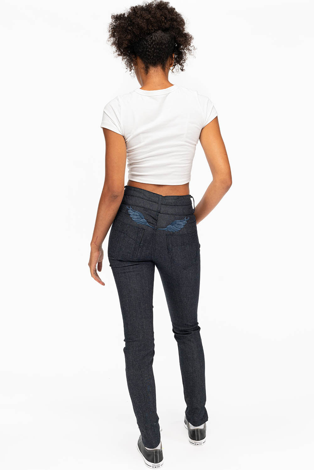 WOMENS DOUBLE WAISTBAND HIGH RISE SKINNY JEANS IN RAW