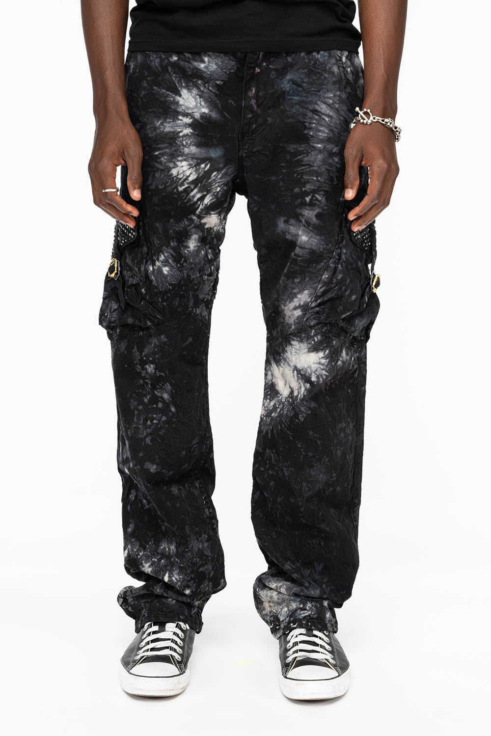 ROBINS NEW MILITARY STYLE CARGO PANTS IN ASTROBLACK WITH BLK DIAMOND AND JET BLK CRYSTALS