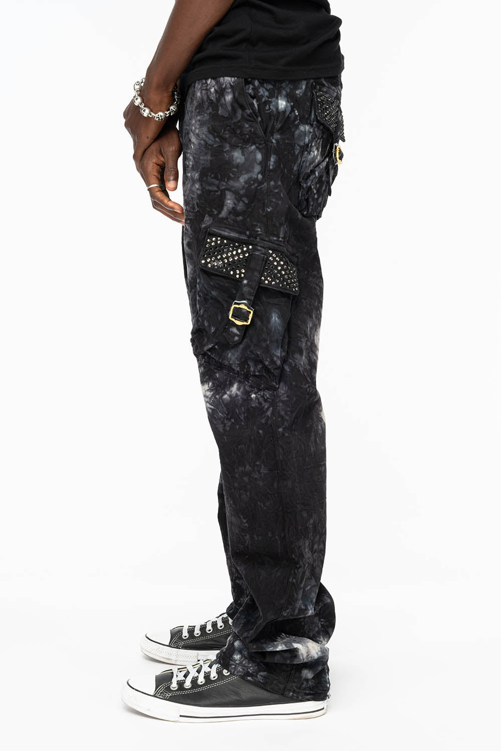 ROBINS NEW MILITARY STYLE CARGO PANTS IN ASTROBLACK WITH BLK DIAMOND AND JET BLK CRYSTALS