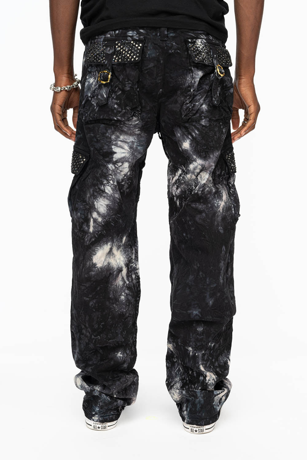 ROBINS NEW MILITARY STYLE CARGO PANTS IN ASTROBLACK WITH BLK DIAMOND AND JET BLK CRYSTALS